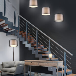 Κρεμαστό Φωτιστικό Trio Lighting BURTON 1x E27 Μαύρο Ματ με Υφασμάτινο Αμπαζούρ – 311400132