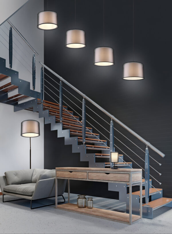 Κρεμαστό Φωτιστικό Trio Lighting BURTON 1x E27 Μαύρο Ματ με Υφασμάτινο Αμπαζούρ – 311400132
