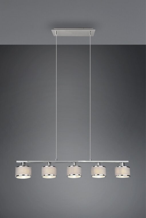 Κρεμαστό Φωτιστικό Ράγα Trio Lighting 5x E14 Χρώματος Χρώμιο με Γκρι Αμπαζουρ – 311600506