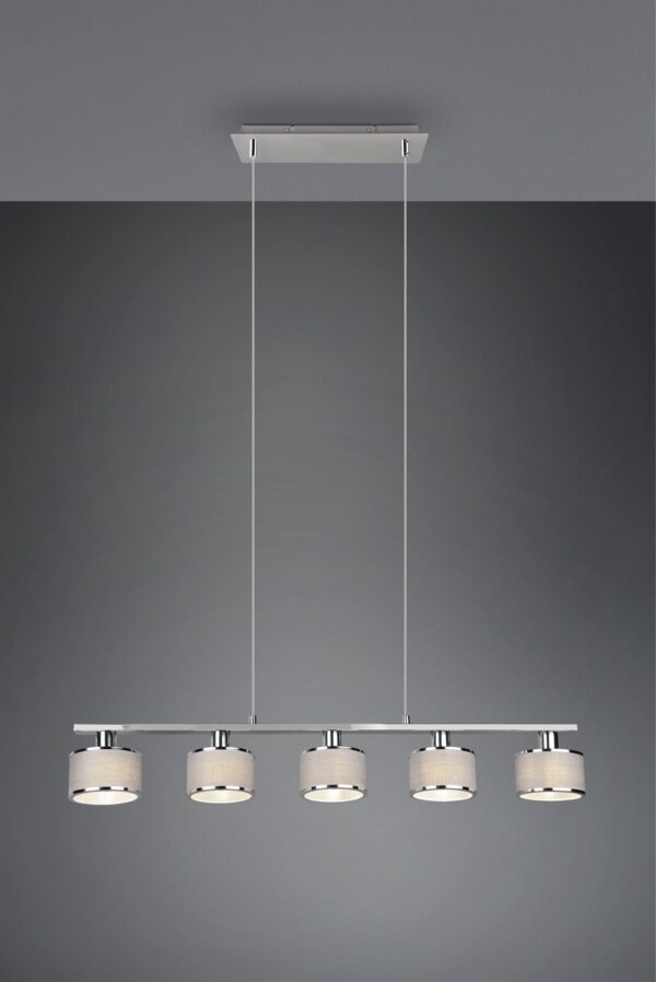 Κρεμαστό Φωτιστικό Ράγα Trio Lighting 5x E14 Χρώματος Χρώμιο με Γκρι Αμπαζουρ – 311600506
