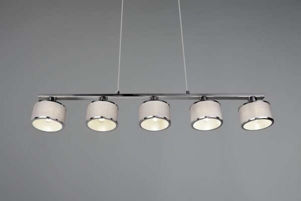 Κρεμαστό Φωτιστικό Ράγα Trio Lighting 5x E14 Χρώματος Χρώμιο με Γκρι Αμπαζουρ – 311600506