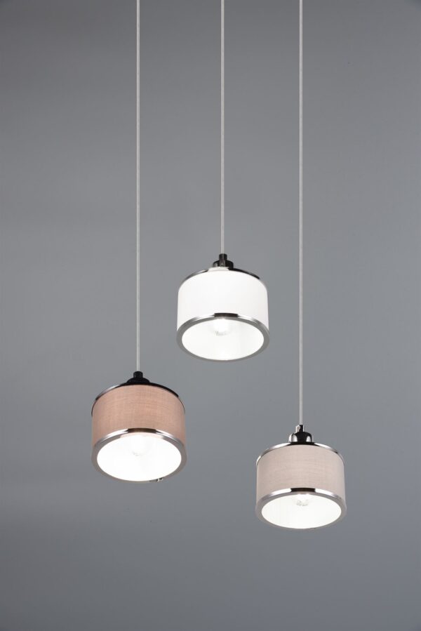 Κρεμαστό Φωτιστικό Ροζέτα KAPRUN Trio Lighting 3x E14 Νίκελ με Λευκό-Γκρι-Καφέ Αμπαζουρ – 311630306