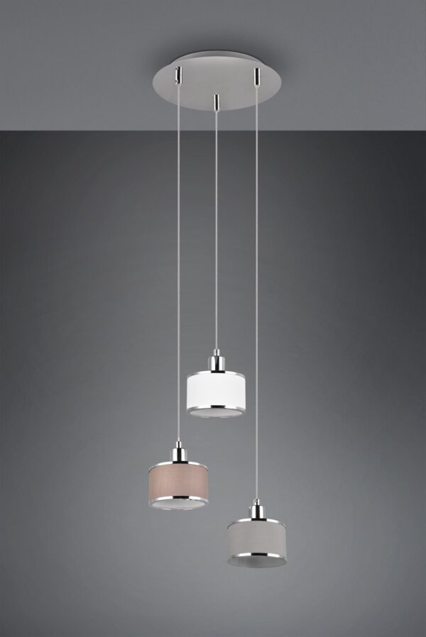 Κρεμαστό Φωτιστικό Ροζέτα KAPRUN Trio Lighting 3x E14 Νίκελ με Λευκό-Γκρι-Καφέ Αμπαζουρ – 311630306