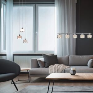 Κρεμαστό Φωτιστικό Ράγα Trio Lighting 5x E14 Χρώματος Χρώμιο με Γκρι Αμπαζουρ – 311600506