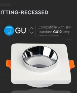 Γύψινη Βάση GU10 – MR16 V-TAC Χωνευτή Τετράγωνη Χρώμιο-Λευκό – 3119