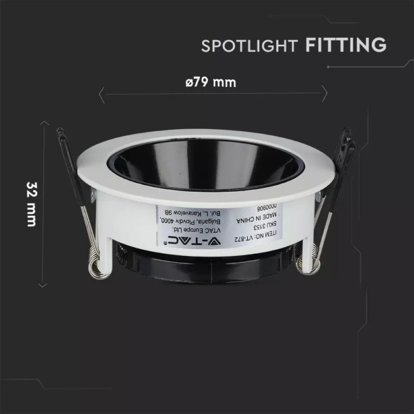 Χωνευτό φωτιστικό Spot GU10 Στρογγυλό Λευκό και μαύρο σώμα κινητό V-TAC – 3153