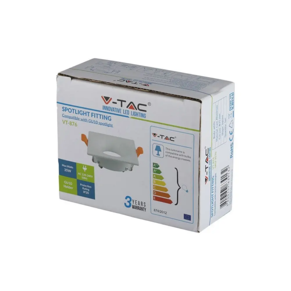 Χωνευτό φωτιστικό Spot GU10 Τετράγωνο Λευκό σώμα V-TAC – 3170