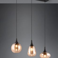 Κρεμαστό Φωτιστικό Ράγα LUMINA Trio Lighting 3x E14 Μαύρο Ματ με Μελί Γυαλιά – 317000313