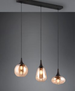 Κρεμαστό Φωτιστικό Ράγα LUMINA Trio Lighting 3x E14 Μαύρο Ματ με Μελί Γυαλιά – 317000313