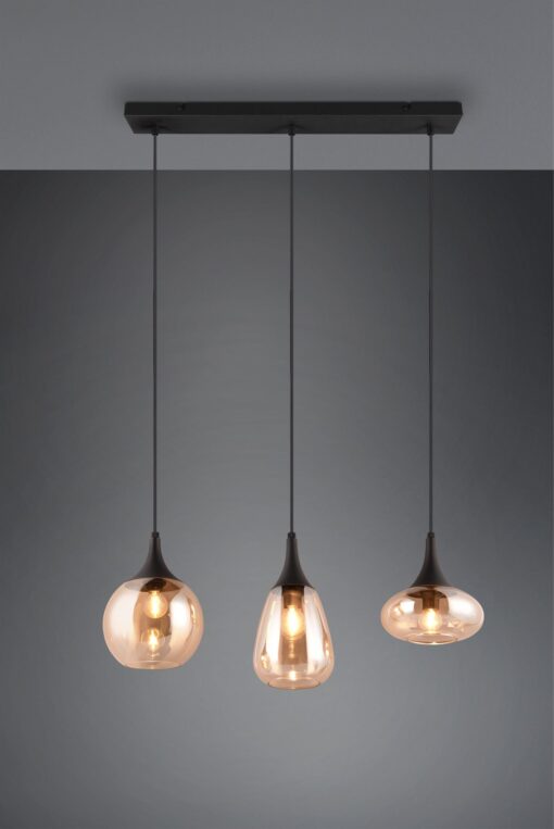 Κρεμαστό Φωτιστικό Ράγα LUMINA Trio Lighting 3x E14 Μαύρο Ματ με Μελί Γυαλιά – 317000313