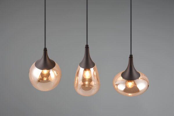 Κρεμαστό Φωτιστικό Ράγα LUMINA Trio Lighting 3x E14 Μαύρο Ματ με Μελί Γυαλιά – 317000313