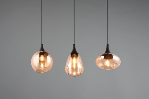 Κρεμαστό Φωτιστικό Ράγα LUMINA Trio Lighting 3x E14 Μαύρο Ματ με Μελί Γυαλιά – 317000313