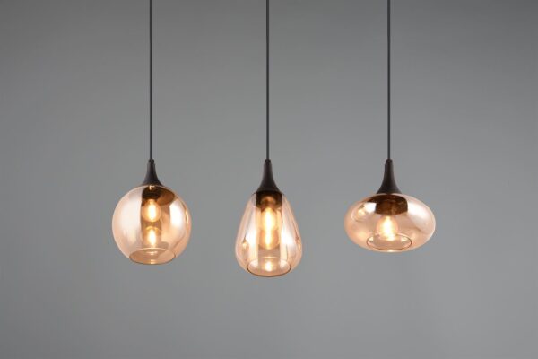 Κρεμαστό Φωτιστικό Ράγα LUMINA Trio Lighting 3x E14 Μαύρο Ματ με Μελί Γυαλιά – 317000313