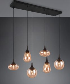 Κρεμαστό Φωτιστικό Ράγα Μαύρη Ματ με 6 Μελί Γυαλία Trio Lighting 6x E14 – 317000613