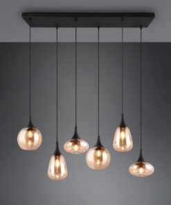 Κρεμαστό Φωτιστικό Ράγα Μαύρη Ματ με 6 Μελί Γυαλία Trio Lighting 6x E14 – 317000613