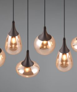 Κρεμαστό Φωτιστικό Ράγα Μαύρη Ματ με 6 Μελί Γυαλία Trio Lighting 6x E14 – 317000613