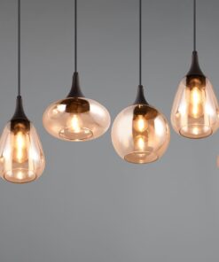 Κρεμαστό Φωτιστικό Ράγα Μαύρη Ματ με 6 Μελί Γυαλία Trio Lighting 6x E14 – 317000613