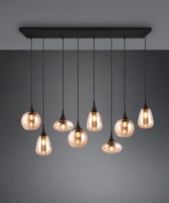 Κρεμαστό Φωτιστικό Ράγα Μαύρη Ματ με 8 Μελί Γυαλία Trio Lighting 8x E14 – 317000813