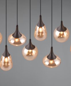 Κρεμαστό Φωτιστικό Ράγα Μαύρη Ματ με 8 Μελί Γυαλία Trio Lighting 8x E14 – 317000813