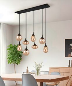 Κρεμαστό Φωτιστικό Ράγα Μαύρη Ματ με 8 Μελί Γυαλία Trio Lighting 8x E14 – 317000813