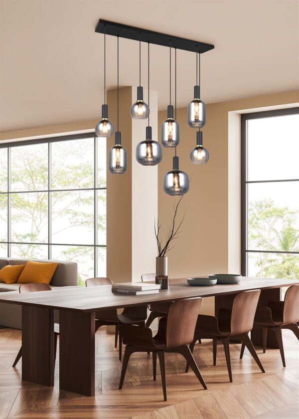Πολύφωτο Οροφής Ράγα Μαύρο Ματ & Γυαλί DIVA 8xE27 Trio Lighting – 319800832