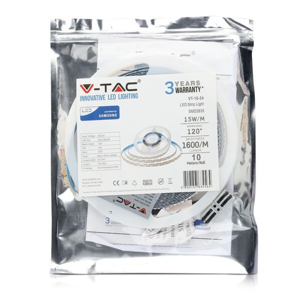 LED Ταινία 15W V-TAC PRO Samsung Chip Dimmable 24V 1600 lm/m Θερμό Λευκό 3000Κ 10 Μέτρα – 320