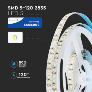 LED Ταινία 12W V-TAC PRO Samsung Chip Dimmable 12V 1200lm/m Φυσικό Λευκό 4000K 5 Μέτρα – 21324