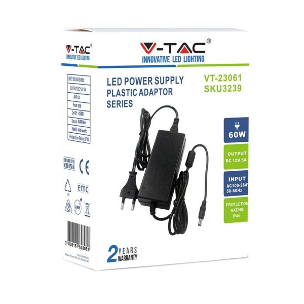 Τροφοδοτικό για LED 60W 12V IP44 Πλαστικό V-TAC – 3239