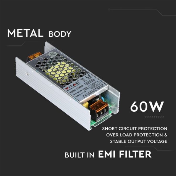 Τροφοδοτικό για LED 60W 12V IP20 Μεταλλικό V-TAC – 3246