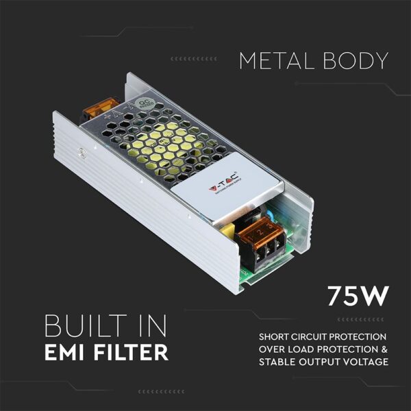 Τροφοδοτικό για LED 75W 12V IP20 Μεταλλικό V-TAC – 3247