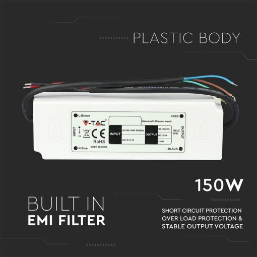Τροφοδοτικό για LED 150W 12V V-TAC Αδιάβροχο IP67 Πλαστικό – 3248
