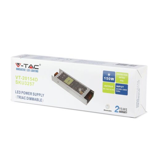 Τροφοδοτικό Μεταλλικό Slim IP20 DC:12V 150W 12.5A Dimmable V-TAC – 3257