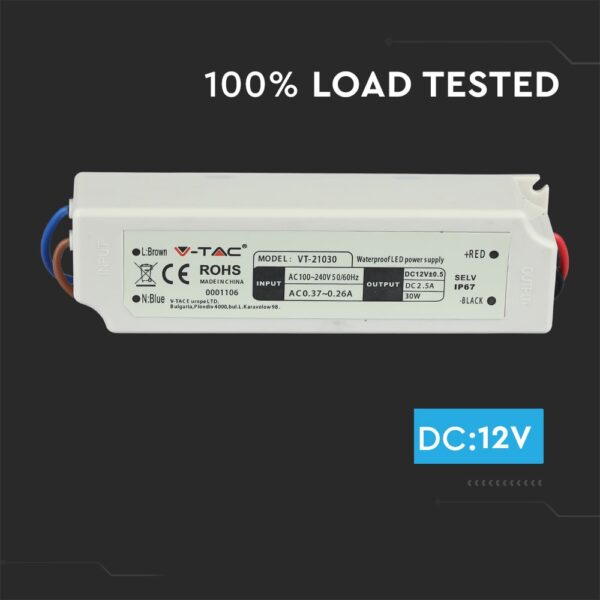 Τροφοδοτικό Αδιάβροχο IP67 DC:12V 30W V-TAC – 3271