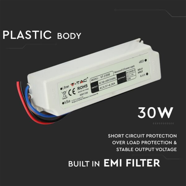 Τροφοδοτικό Αδιάβροχο IP67 DC:12V 30W V-TAC – 3271