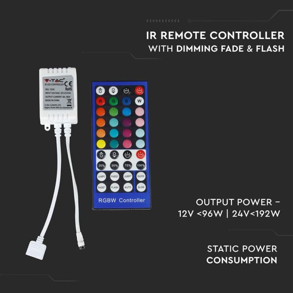 LED Controller με Τηλεχειριστήριο για Ταινίες RGB/RGB+W 96W | 192W V-TAC – 3326