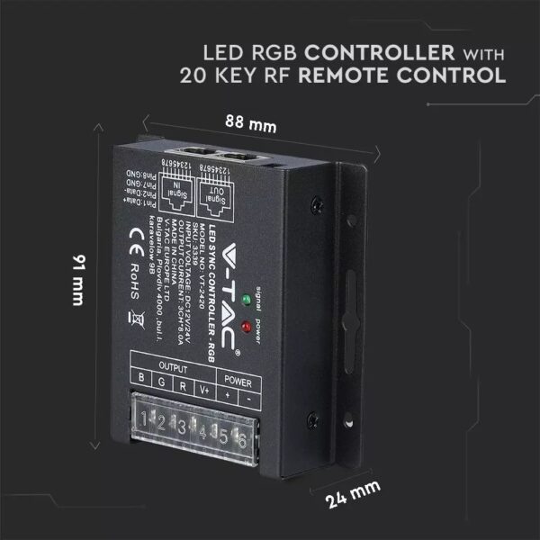 LED Controller με Τηλεχειριστήριο RF για Ταινίες RGB 288W/576W V-TAC – 3339