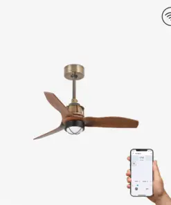 Faro Barcelona Just Fan Smart Wi-Fi Ανεμιστήρας Οροφής με Φως και Τηλεχειριστήριο Χρυσό Ξύλο – 33428WP-10