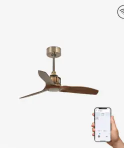 Faro Barcelona Just Fan XS Smart Wi-Fi Ανεμιστήρας Οροφής με Τηλεχειριστήριο Ξύλο Χρυσό – 33428WP