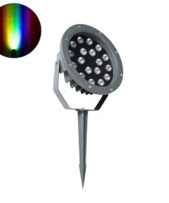 GloboStar® TREELIGHT-RIVA 90366 Σποτ Φωτισμού Ειδικό για Φυτά – Δέντρα με Βάση Κήπου / Καρφωτό LED 24W 2040lm 10° DC 24V Αδιάβροχο IP67 Φ20.5 x Υ6.5cm RGBW DMX512 – Γκρι Ανθρακί – 3 Years Warranty