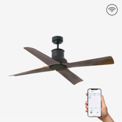 Faro Barcelona WINCHE Smart Wifi Ανεμιστήρας Οροφής IP44 Μαύρου Χρώματος με Τηλεχειριστήριο – 33481WP