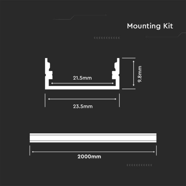 Προφίλ αλουμινίου για ταινίες LED 2000 x 23.5 x 10mm V-TAC – 3352