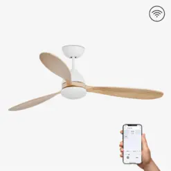 Faro Barcelona Poros Smart Wi-Fi Ανεμιστήρας Οροφής με Φως και Τηλεχειριστήριο Λευκός / Ξύλο – 33524WP