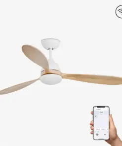 Faro Barcelona Poros Smart Wi-Fi Ανεμιστήρας Οροφής με Φως και Τηλεχειριστήριο Λευκός / Ξύλο – 33524WP