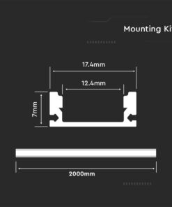 Προφίλ αλουμινίου για ταινίες LED 2000 x 17.4 x 7mm V-TAC – 3355