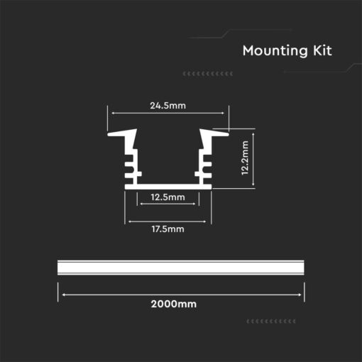 Προφίλ αλουμινίου για ταινίες LED χωνευτό 2000 x 24.5 x 12.2mm V-TAC – 3357