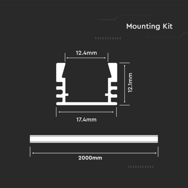 Προφίλ αλουμινίου για ταινίες LED 2000 x 17.4 x 12.1mm V-TAC – 3358
