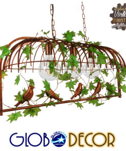 GloboStar® ARMONIA 01648 Vintage Industrial Κρεμαστό Φωτιστικό Οροφής Τρίφωτο 3 x E27 Καφέ Σκουριά Μεταλλικό Πλέγμα Μ85.5 x Π37.5 x Y38cm