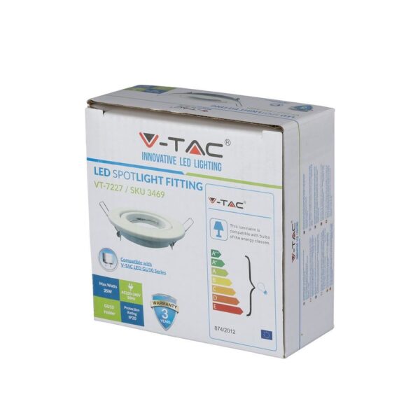 Βάση Σποτ GU10 - MR16 V-TAC Χωνευτή Ρυθμιζόμενη Στρογγυλή Λευκή - 3469 - Image 3