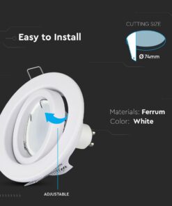 Ρυθμιζόμενο σποτ φωτιστικό οροφής, υλικό σιδήρου, λευκού χρώματος, εύκολη εγκατάσταση, διάμετρος κοπής 74mm.