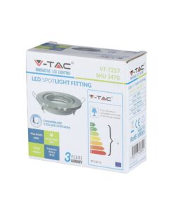 Συσκευασία φωτιστικού σποτ V-TAC LED GU10, 35W, IP20, συμβατό με ενεργειακές κλάσεις A++ έως E.